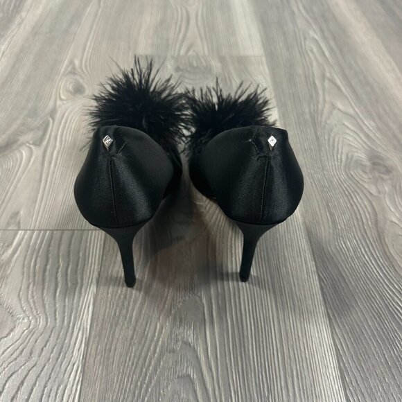 Sam Edelman Black Satin Feather Puff Pointed Toe Heels Women’s Size 7 - Picture 2 of 5